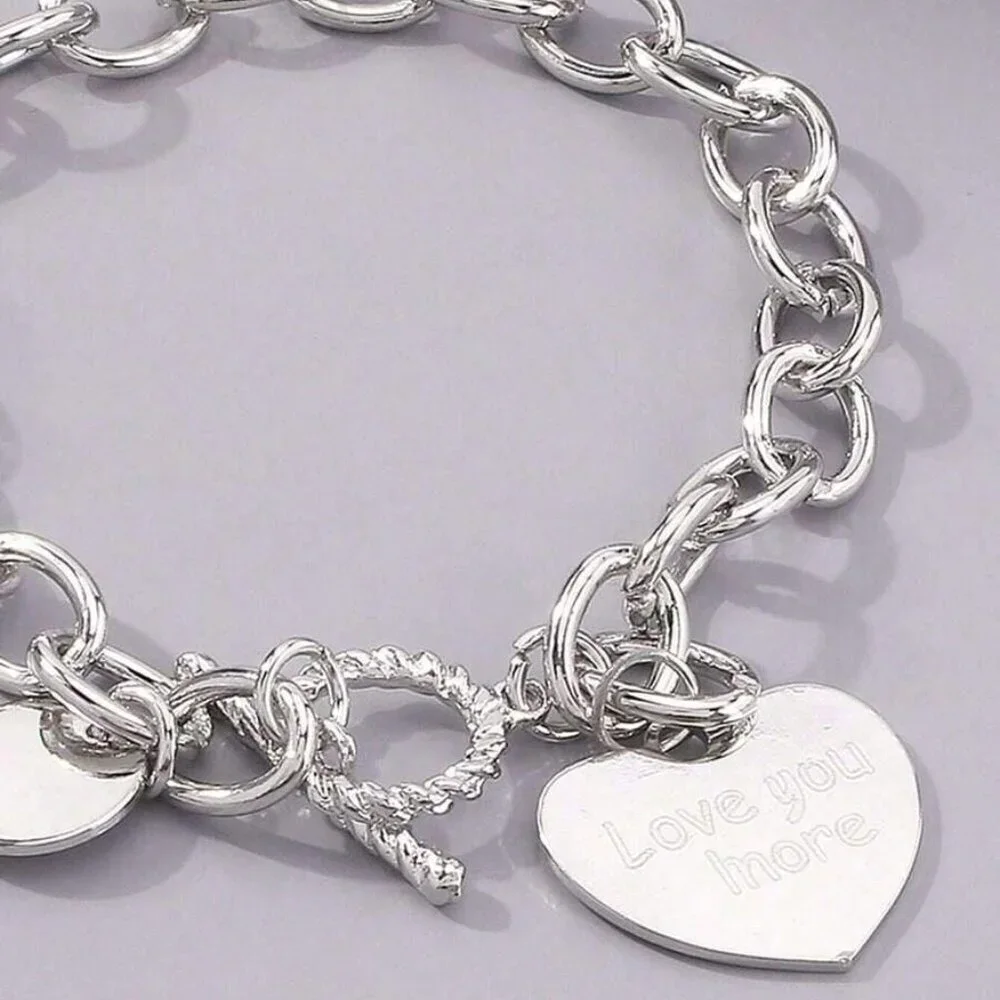 Silver Casual Women's Heart Shaped Bracelet
